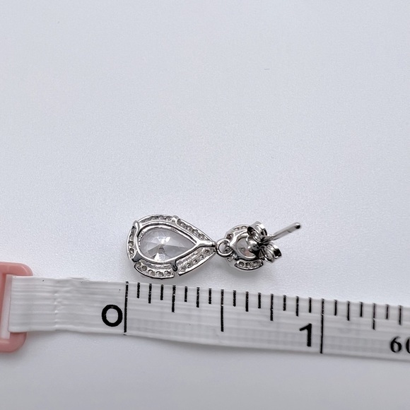 .925 Sterling Silver Rhodium Plated Teardrop CZ Earrings - Picture 8 of 17